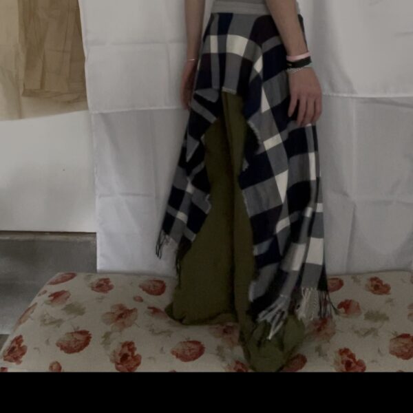 plaid pant leg open skirt